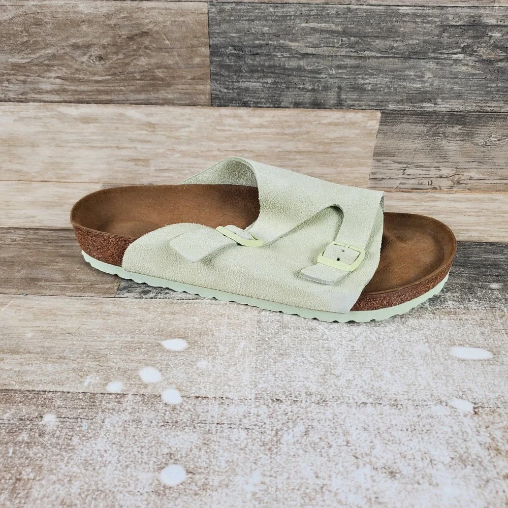 Birkenstock Zurich Mens Slide Sandals Sz 10 Faded Lime Suede Adjustable Buckle